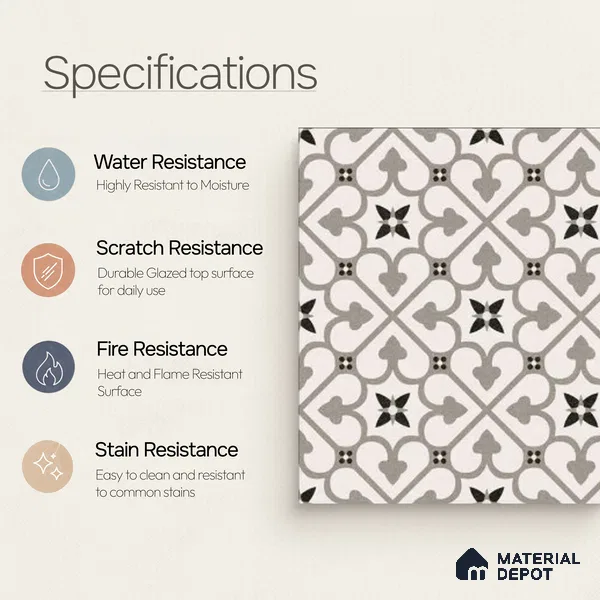 Moroccan Floor & Wall Tile TL 04207 Polares Blanco 1 ft x 1 ft Sugar Matte Finish Vitrified Tile - 9 mm | Suitable For Bathroom, Kitchen, Balcony | Please Expect a Slight Variation of Pattern