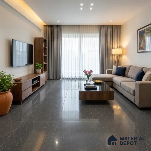 Terrazzo Wall & Floor Tile TL 04241 B Nero Glossy Finish 1200x600 mm Full Body Vitrified Tile - 9 mm
