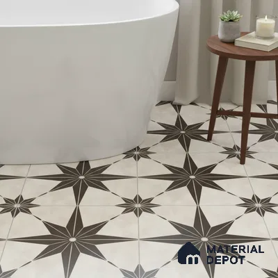 Moroccan Floor & Wall Athangudi Tile TL 04353 Choco Brown 1 ft x 1 ft Matte Finish Ceramic Tile - 9 mm | Suitable For Kitchen, Bathroom, Dining Area | Please Expect a Slight Variation of Pattern