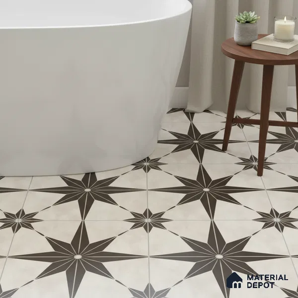 Moroccan Floor & Wall Athangudi Tile TL 04353 Choco Brown 1 ft x 1 ft Matte Finish Ceramic Tile - 9 mm | Suitable For Kitchen, Bathroom, Dining Area | Please Expect a Slight Variation of Pattern