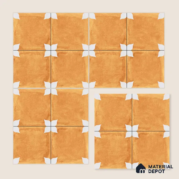 Moroccan Floor & Wall Tile TL 04354 B Athangudi Yellow Matte Finish 1 ft x 1 ft Ceramic Tile - 9 mm | Suitable For Kitchen, Bathroom, Dining Area | Please Expect a Slight Variation of Pattern