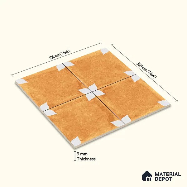 Moroccan Floor & Wall Tile TL 04354 B Athangudi Yellow Matte Finish 1 ft x 1 ft Ceramic Tile - 9 mm | Suitable For Kitchen, Bathroom, Dining Area | Please Expect a Slight Variation of Pattern