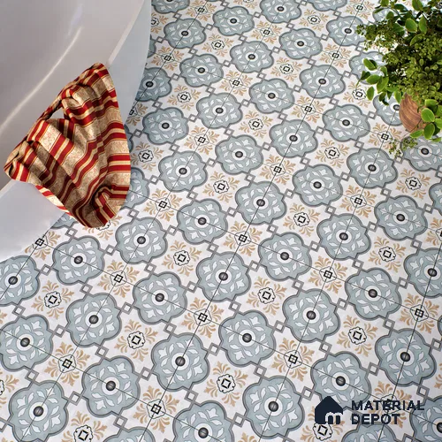 Moroccan Floor & Wall Tile TL 04355 Sky Blue 1 ft x 1 ft Matte Finish Ceramic Tile - 9 mm | Suitable For Kitchen, Bathroom, Dining Area | Please Expect a Slight Variation of Pattern