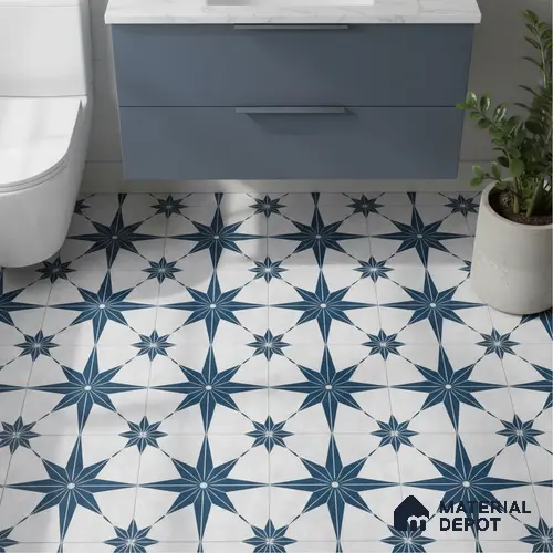 Moroccan Floor & Wall Athangudi Tile TL 04357 B Choco Blue Matte Finish 1 ft x 1 ft Ceramic Vitrified Tile - 9 mm | Please Expect a Slight Variation of Pattern