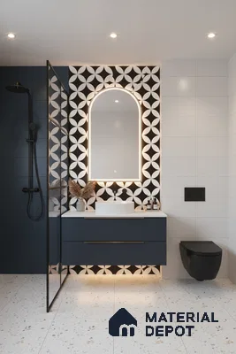 Moroccan Floor & Wall Tile TL 04358 Monochrome Star 1 ft x 1 ft Matte Finish Ceramic Tile - 9 mm | Suitable For Kitchen, Bathroom, Dining Area | Please Expect a Slight Variation of Pattern