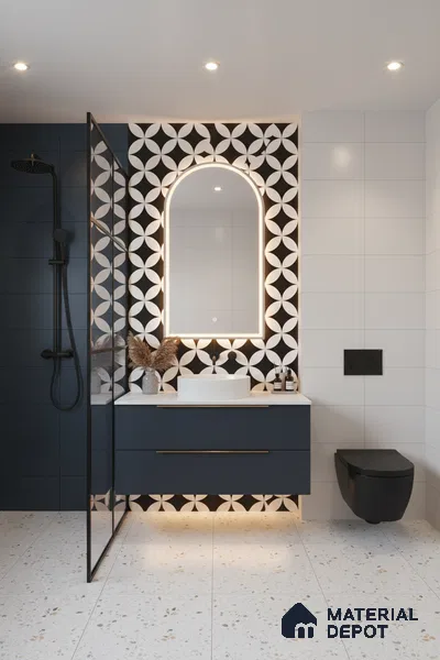 Moroccan Floor & Wall Tile TL 04358 Monochrome Star 1 ft x 1 ft Matte Finish Ceramic Tile - 9 mm | Suitable For Kitchen, Bathroom, Dining Area | Please Expect a Slight Variation of Pattern