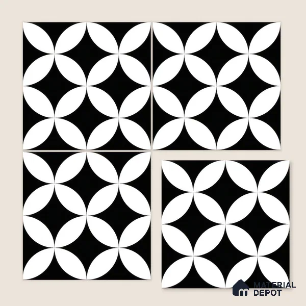 Moroccan Floor & Wall Tile TL 04358 Monochrome Star 1 ft x 1 ft Matte Finish Ceramic Tile - 9 mm | Suitable For Kitchen, Bathroom, Balcony | Please Expect a Slight Variation of Pattern