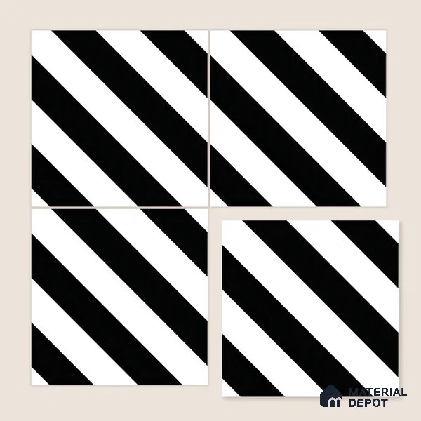 Moroccan Floor & Wall Tile TL 04359 Monochrome Strip 1 ft x 1 ft Matte Finish Ceramic Tile - 9 mm | Suitable For Kitchen, Bathroom, Entryway | Please Expect a Slight Variation of Pattern