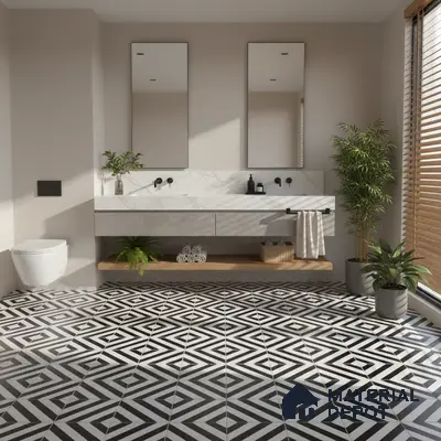 Moroccan Floor & Wall Tile TL 04359 Monochrome Strip 1 ft x 1 ft Matte Finish Ceramic Tile - 9 mm | Suitable For Kitchen, Bathroom, Dining Area | Please Expect a Slight Variation of Pattern