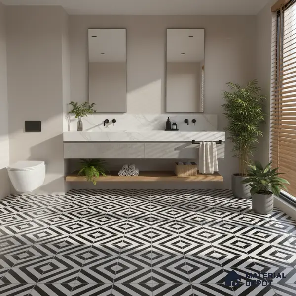 Moroccan Floor & Wall Tile TL 04359 Monochrome Strip 1 ft x 1 ft Matte Finish Ceramic Tile - 9 mm | Suitable For Kitchen, Bathroom, Dining Area | Please Expect a Slight Variation of Pattern