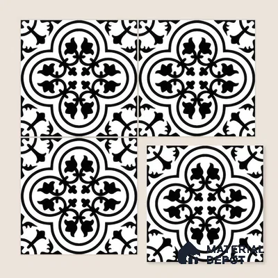 Moroccan Floor & Wall Tile TL 04360 Monochrome Floral 1 ft x 1 ft Matte Finish Ceramic Tile - 9 mm | Suitable For Kitchen, Bathroom, Balcony | Please Expect a Slight Variation of Pattern