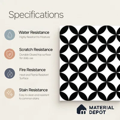 Moroccan Floor & Wall Tile TL 04362 Flexi Monochrome Petal 1 ft x 1 ft Matte Finish Ceramic Tile - 9 mm | Suitable For Kitchen, Bathroom, Entryway | Please Expect a Slight Variation of Pattern