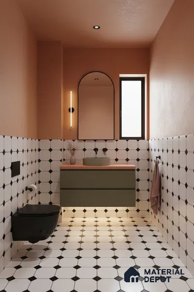 Moroccan Floor & Wall Tile TL 04363 Fillet Monochrome Hexagonal 1 ft x 1 ft Matte Finish Ceramic Tile - 9 mm | Suitable For Kitchen, Bathroom, Entryway | Please Expect a Slight Variation of Pattern