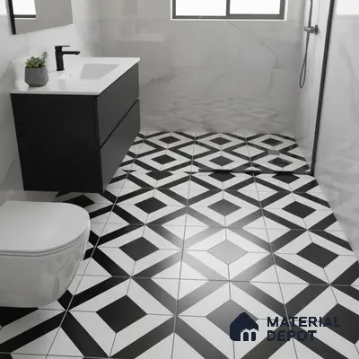 Moroccan Floor & Wall Tile TL 04364 Monochrome Square 1 ft x 1 ft Matte Finish Ceramic Tile - 9 mm | Suitable For Kitchen, Bathroom, Dining Area | Please Expect a Slight Variation of Pattern