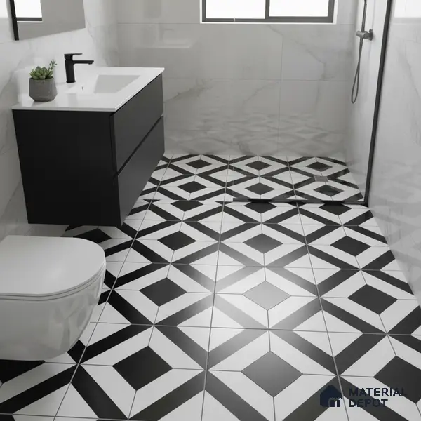 Moroccan Floor & Wall Tile TL 04364 Monochrome Square 1 ft x 1 ft Matte Finish Ceramic Tile - 9 mm | Suitable For Kitchen, Bathroom, Dining Area | Please Expect a Slight Variation of Pattern