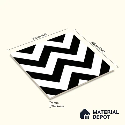 Moroccan Floor & Wall Tile TL 04365 Monochrome Ziazag 1 ft x 1 ft Matte Finish Ceramic Tile - 9 mm | Suitable For Kitchen, Bathroom, Entryway | Please Expect a Slight Variation of Pattern