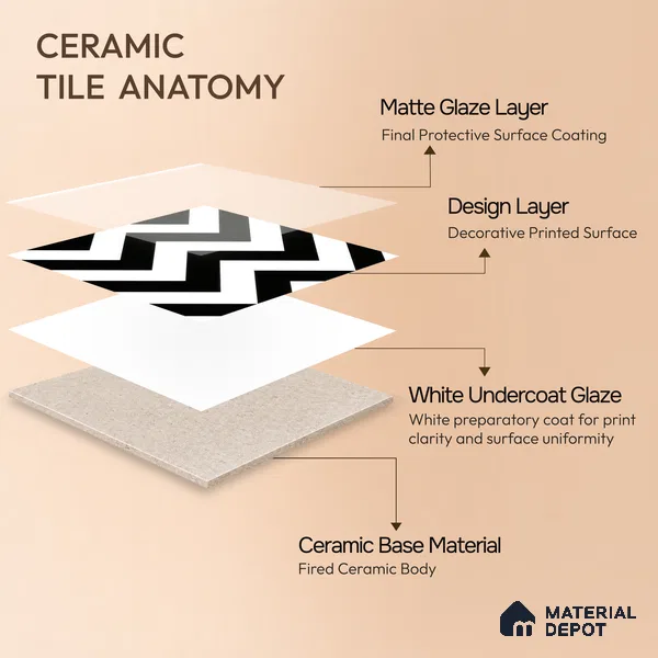 Moroccan Floor & Wall Tile TL 04365 Monochrome Ziazag 1 ft x 1 ft Matte Finish Ceramic Tile - 9 mm | Suitable For Kitchen, Bathroom, Entryway | Please Expect a Slight Variation of Pattern