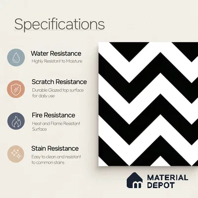 Moroccan Floor & Wall Tile TL 04365 Monochrome Ziazag 1 ft x 1 ft Matte Finish Ceramic Tile - 9 mm | Suitable For Kitchen, Bathroom, Entryway | Please Expect a Slight Variation of Pattern