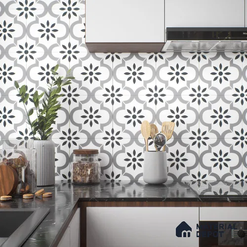 Moroccan Floor & Wall Tile TL 04368 Teeki Rangoli 1 ft x 1 ft Matte Finish Ceramic Tile - 9 mm | Suitable For Kitchen, Bathroom, Entryway | Please Expect a Slight Variation of Pattern