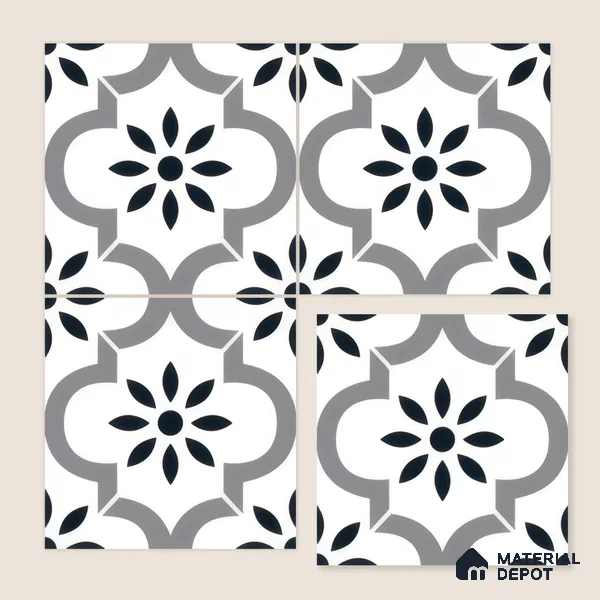 Moroccan Floor & Wall Tile TL 04368 Teeki Rangoli 1 ft x 1 ft Matte Finish Ceramic Tile - 9 mm | Suitable For Kitchen, Bathroom, Entryway | Please Expect a Slight Variation of Pattern