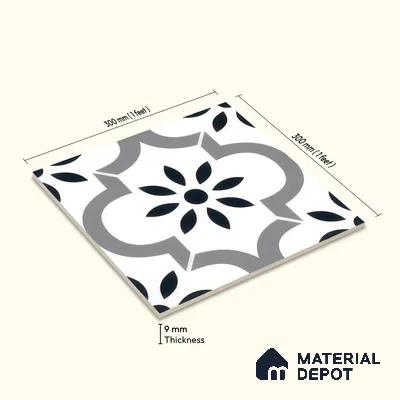 Moroccan Floor & Wall Tile TL 04368 Teeki Rangoli 1 ft x 1 ft Matte Finish Ceramic Tile - 9 mm | Suitable For Kitchen, Bathroom, Entryway | Please Expect a Slight Variation of Pattern