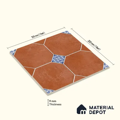 Moroccan Floor & Wall Tile TL 04369 Mud Brown Matte Finish 1 ft x 1 ft Ceramic Vitrified Tile - 9 mm | Suitable For Courtyard, Bathroom, Balcony | Please Expect a Slight Variation of Pattern