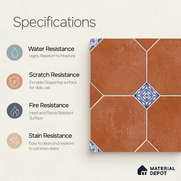 Moroccan Floor & Wall Tile TL 04369 Mud Brown Matte Finish 1 ft x 1 ft Ceramic Vitrified Tile - 9 mm | Suitable For Courtyard, Bathroom, Balcony | Please Expect a Slight Variation of Pattern