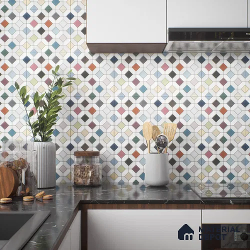 Moroccan Floor & Wall Tile TL 04370 Vibrant Dusk 1 ft x 1 ft Matte Finish Ceramic Tile - 9 mm | Suitable For Kitchen, Bathroom, Balcony | Please Expect a Slight Variation of Pattern