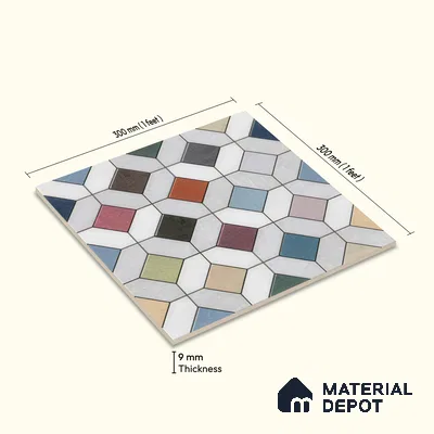 Moroccan Floor & Wall Tile TL 04370 Vibrant Dusk 1 ft x 1 ft Matte Finish Ceramic Tile - 9 mm | Suitable For Kitchen, Bathroom, Balcony | Please Expect a Slight Variation of Pattern