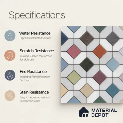 Moroccan Floor & Wall Tile TL 04370 Vibrant Dusk 1 ft x 1 ft Matte Finish Ceramic Tile - 9 mm | Suitable For Kitchen, Bathroom, Balcony | Please Expect a Slight Variation of Pattern