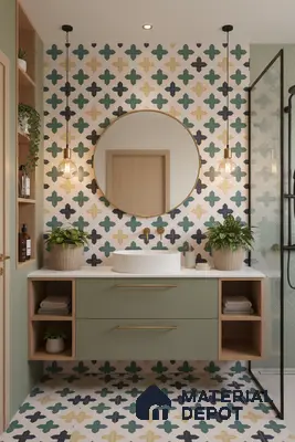 Moroccan Floor & Wall Tile TL 04371 Yellow & Green 1 ft x 1 ft Matte Finish Ceramic Tile - 9 mm | Suitable For Kitchen, Bathroom, Dining Area | Please Expect a Slight Variation of Pattern