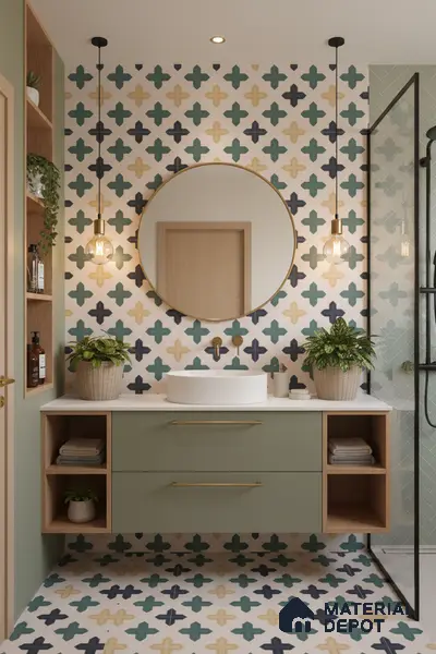 Moroccan Floor & Wall Tile TL 04371 Yellow & Green 1 ft x 1 ft Matte Finish Ceramic Tile - 9 mm | Suitable For Kitchen, Bathroom, Dining Area | Please Expect a Slight Variation of Pattern