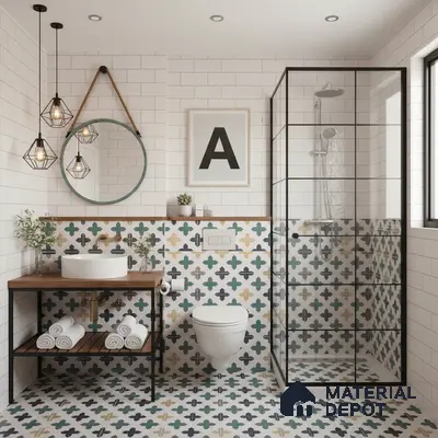 Moroccan Floor & Wall Tile TL 04371 Yellow & Green 1 ft x 1 ft Matte Finish Ceramic Tile - 9 mm | Suitable For Kitchen, Bathroom, Dining Area | Please Expect a Slight Variation of Pattern