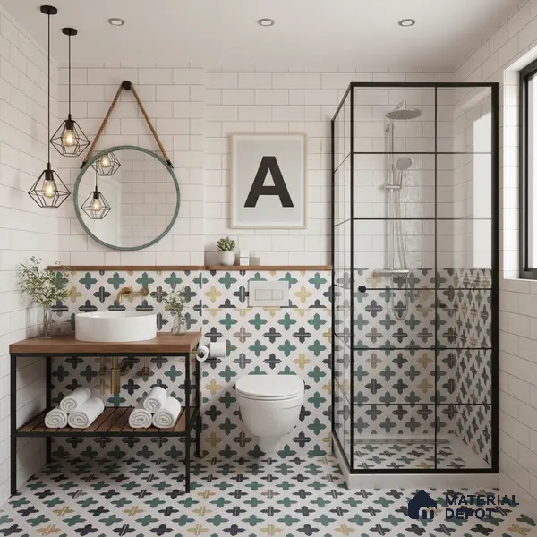 Moroccan Floor & Wall Tile TL 04371 Yellow & Green 1 ft x 1 ft Matte Finish Ceramic Tile - 9 mm | Suitable For Kitchen, Bathroom, Dining Area | Please Expect a Slight Variation of Pattern