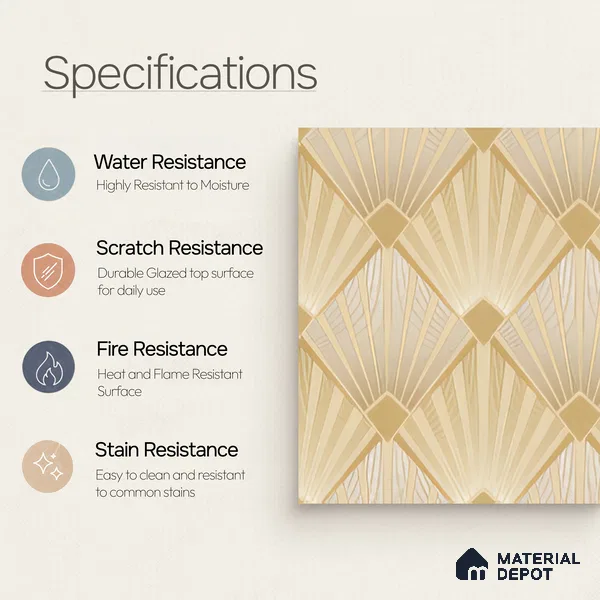 Moroccan Floor & Wall Tile TL 04372 Rice Husk 1 ft x 1 ft Matte Finish Ceramic Tile - 9 mm | Suitable For Kitchen, Bathroom, Dining Area | Please Expect a Slight Variation of Pattern