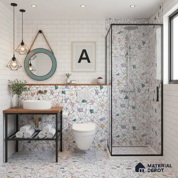 Moroccan Floor & Wall Tile TL 04374 Vibrant Terazzo 1 ft x 1 ft Matte Finish Ceramic Tile - 9 mm | Suitable For Kitchen, Bathroom, Dining Area | Please Expect a Slight Variation of Pattern