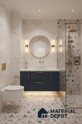 Moroccan Floor & Wall Tile TL 04374 Vibrant Terazzo 1 ft x 1 ft Matte Finish Ceramic Tile - 9 mm | Suitable For Kitchen, Bathroom, Dining Area | Please Expect a Slight Variation of Pattern