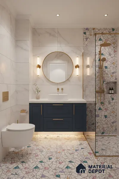 Moroccan Floor & Wall Tile TL 04374 Vibrant Terazzo 1 ft x 1 ft Matte Finish Ceramic Tile - 9 mm | Suitable For Kitchen, Bathroom, Dining Area | Please Expect a Slight Variation of Pattern