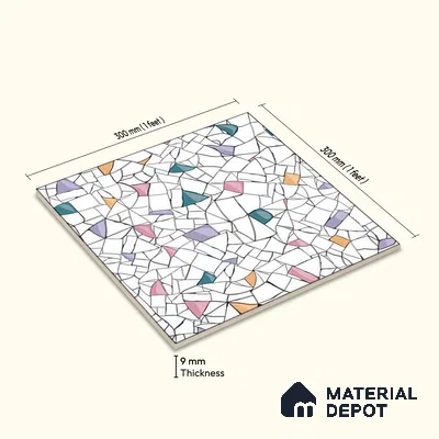 Moroccan Floor & Wall Tile TL 04374 Vibrant Terazzo 1 ft x 1 ft Matte Finish Ceramic Tile - 9 mm | Suitable For Kitchen, Bathroom, Balcony | Please Expect a Slight Variation of Pattern