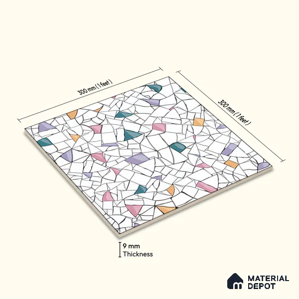 Moroccan Floor & Wall Tile TL 04374 Vibrant Terazzo 1 ft x 1 ft Matte Finish Ceramic Tile - 9 mm | Suitable For Kitchen, Bathroom, Balcony | Please Expect a Slight Variation of Pattern