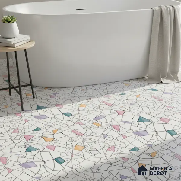 Moroccan Floor & Wall Tile TL 04374 Vibrant Terazzo 1 ft x 1 ft Matte Finish Ceramic Tile - 9 mm | Suitable For Kitchen, Bathroom, Dining Area | Please Expect a Slight Variation of Pattern