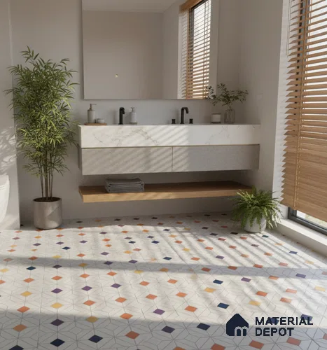 Moroccan Floor & Wall Tile TL 04375 Multi Nodes 1 ft x 1 ft Matte Finish Ceramic Tile - 9 mm | Suitable For Kitchen, Bathroom, Dining Area | Please Expect a Slight Variation of Pattern