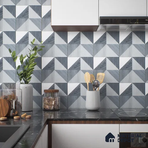 Moroccan Floor & Wall Tile TL 04376 B Sliced Blue Wood 1 ft x 1 ft Matte Finish Ceramic Tile - 9 mm | Random Design | Suitable For Kitchen, Bathroom, Balcony | Please Expect a Slight Variation of Pattern