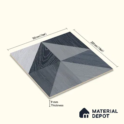 Moroccan Floor & Wall Tile TL 04376 B Sliced Blue Wood 1 ft x 1 ft Matte Finish Ceramic Tile - 9 mm | Random Design | Suitable For Kitchen, Bathroom, Balcony | Please Expect a Slight Variation of Pattern