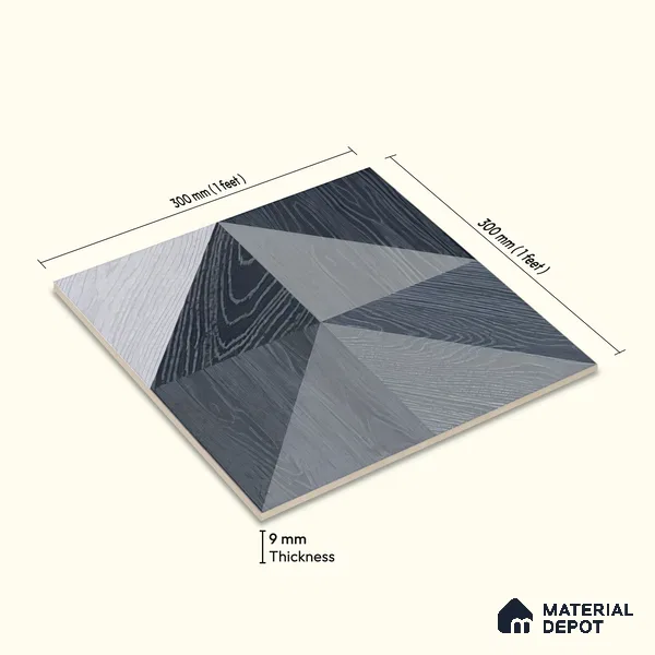 Moroccan Floor & Wall Tile TL 04376 B Sliced Blue Wood 1 ft x 1 ft Matte Finish Ceramic Tile - 9 mm | Random Design | Suitable For Kitchen, Bathroom, Balcony | Please Expect a Slight Variation of Pattern