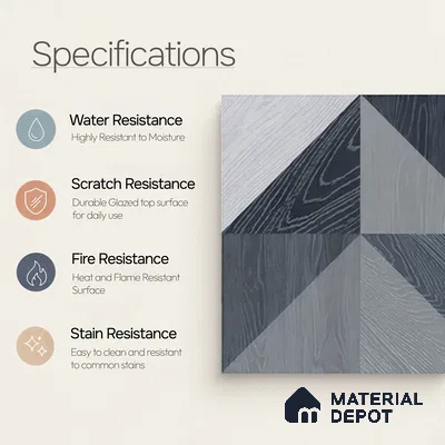 Moroccan Floor & Wall Tile TL 04376 B Sliced Blue Wood 1 ft x 1 ft Matte Finish Ceramic Tile - 9 mm | Random Design | Suitable For Kitchen, Bathroom, Balcony | Please Expect a Slight Variation of Pattern