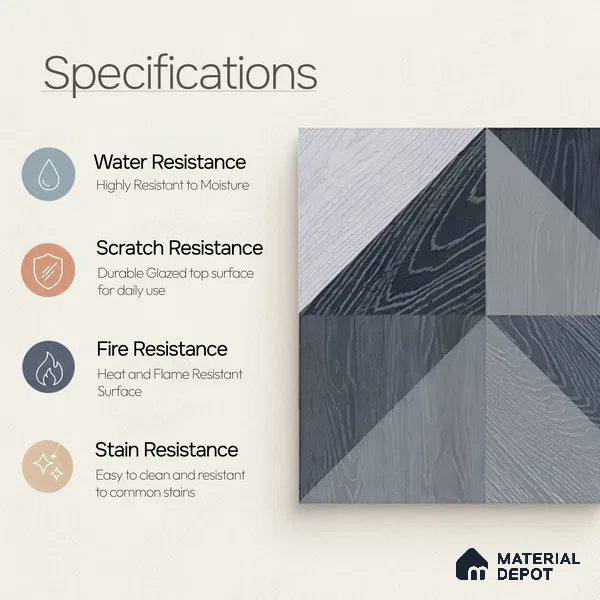 Moroccan Floor & Wall Tile TL 04376 B Sliced Blue Wood 1 ft x 1 ft Matte Finish Ceramic Tile - 9 mm | Random Design | Suitable For Kitchen, Bathroom, Balcony | Please Expect a Slight Variation of Pattern