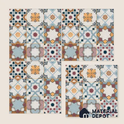 Moroccan Floor & Wall Tile TL 04378 Mor Blue 1 ft x 1 ft Matte Finish Ceramic Tile - 9 mm | Suitable For Kitchen, Bathroom, Balcony | Please Expect a Slight Variation of Pattern