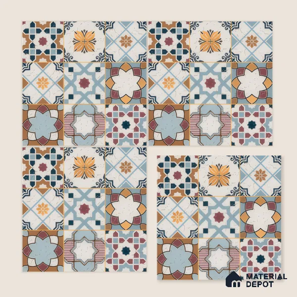 Moroccan Floor & Wall Tile TL 04378 Mor Blue 1 ft x 1 ft Matte Finish Ceramic Tile - 9 mm | Suitable For Kitchen, Bathroom, Balcony | Please Expect a Slight Variation of Pattern