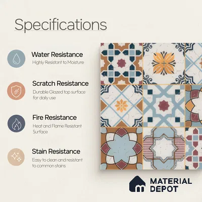 Moroccan Floor & Wall Tile TL 04378 Mor Blue 1 ft x 1 ft Matte Finish Ceramic Tile - 9 mm | Suitable For Kitchen, Bathroom, Balcony | Please Expect a Slight Variation of Pattern
